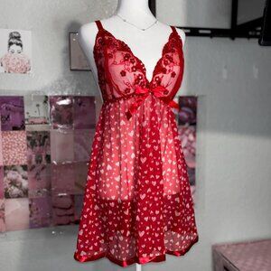 Red Lace Heart Babydoll Lingerie
